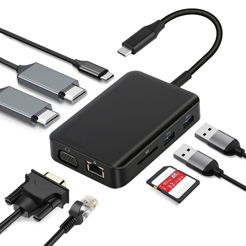 9  1 ٱ USB C -HDTV ũ SD/TF VGA DC 3.5  9 Ʈ ī  , Macbook Huawei P20 Pro